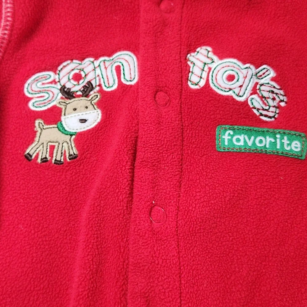 Carter's Newborn Santas Favorite Sleeper Reindeer Feet Button Up W/Non-Match Bib
